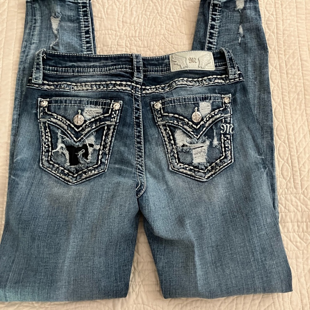 Miss Me Blue Skinny Jeans with Rhinestone Embellishments